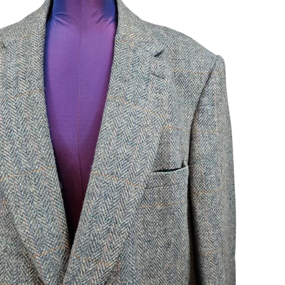 Oakton Ltd Mens Grey Herringbone Wool 52B Blazer Sport Coat Vintage 100% Wool